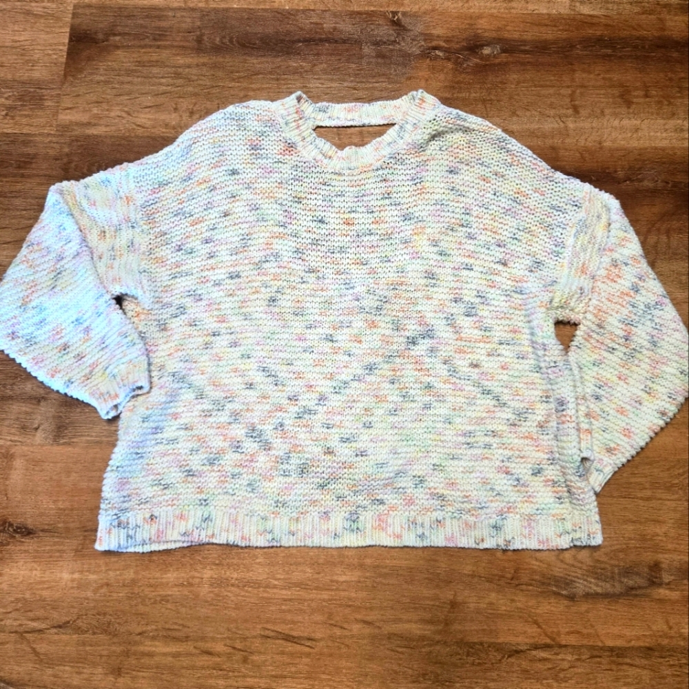 Aerie Multicolor Crew Neck Open Back Sweater Size Medium